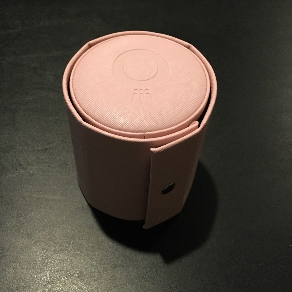 Pandora round jewelry box pink faux leather circular levels black interior gift